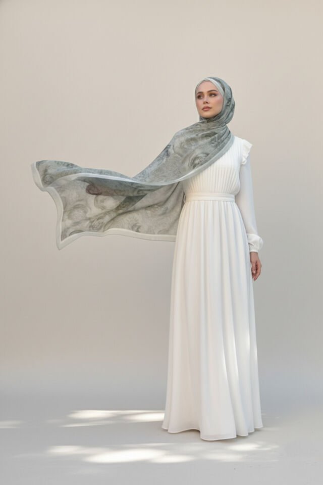 Gül Etnik Desen Soft Şal Yeşil - 75 X 185