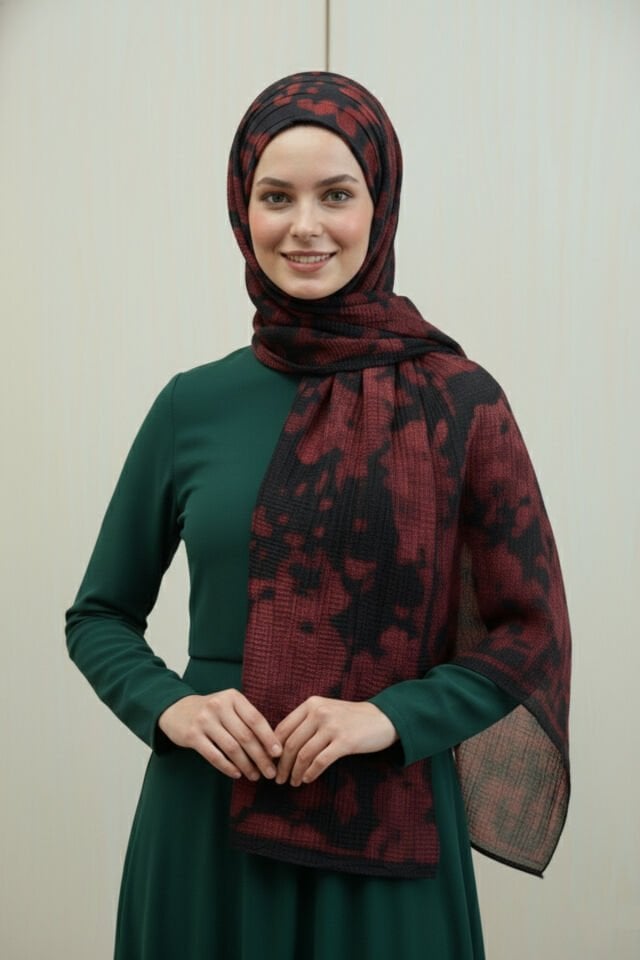 Leila Desen Müslin Şal Bordo