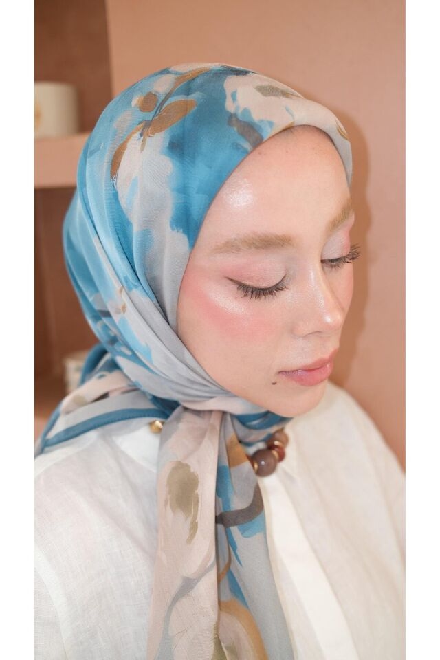 Pamuksu Soft Eşarp - Mina Mavi - 95 X 95