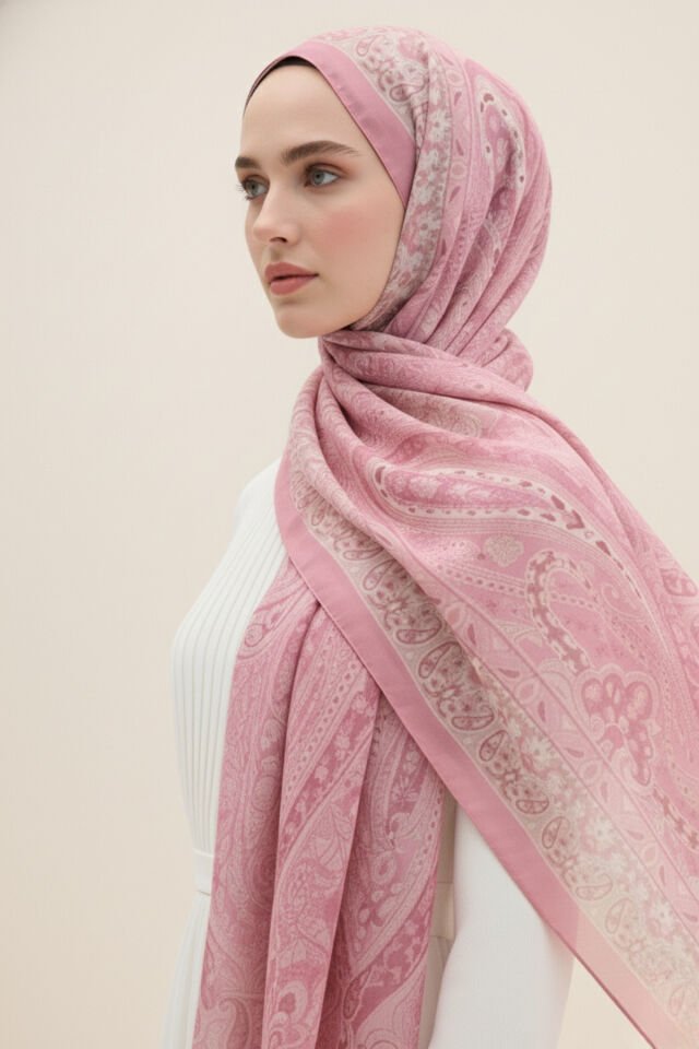 Parla Desen Soft Şal Pembe - 75 X 185
