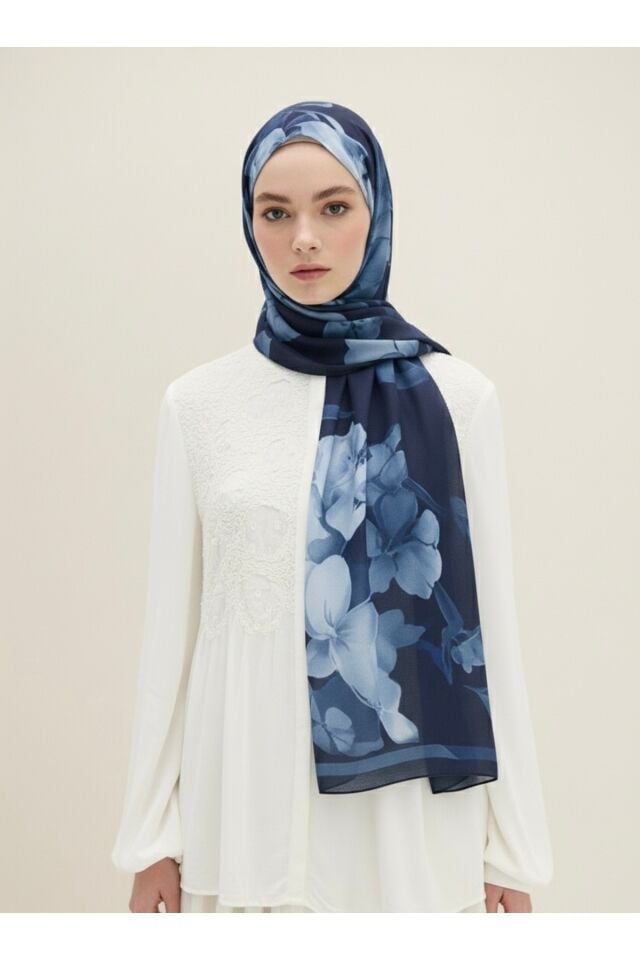 Petra Desen Soft Şal Lacivert - 75 X 185