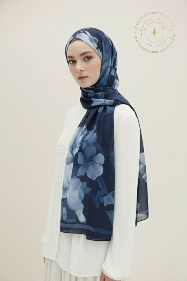 Petra Desen Soft Şal Lacivert - 75 X 185