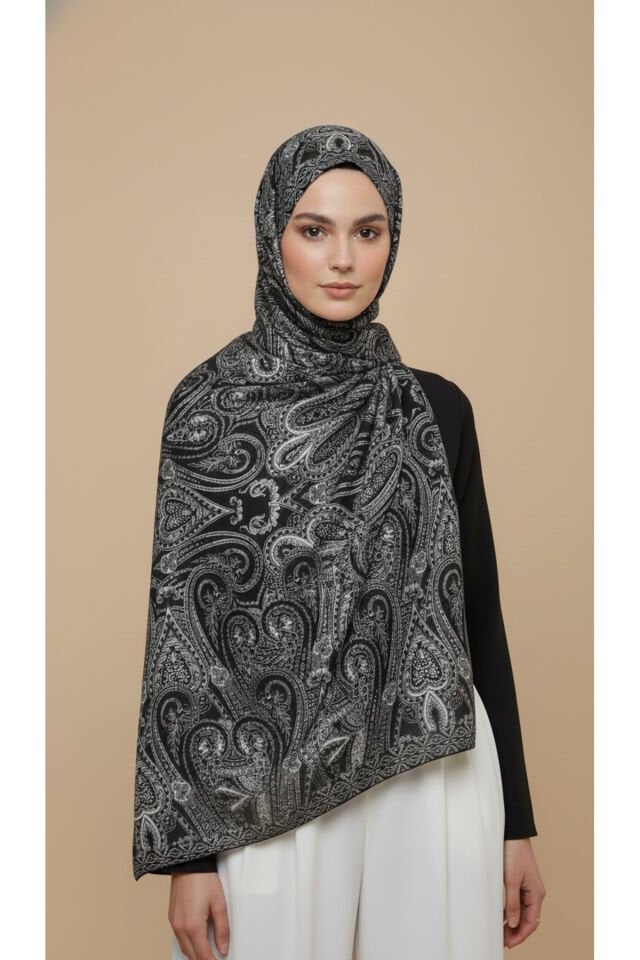Tasarım İpeksi Şal Lara Siyah