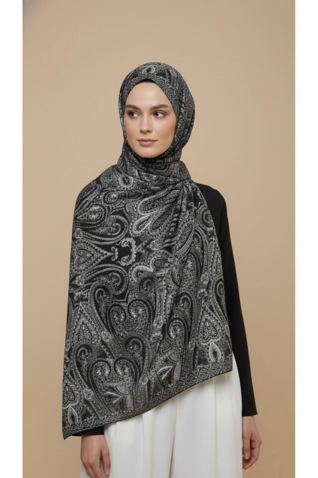Tasarım İpeksi Şal Lara Siyah