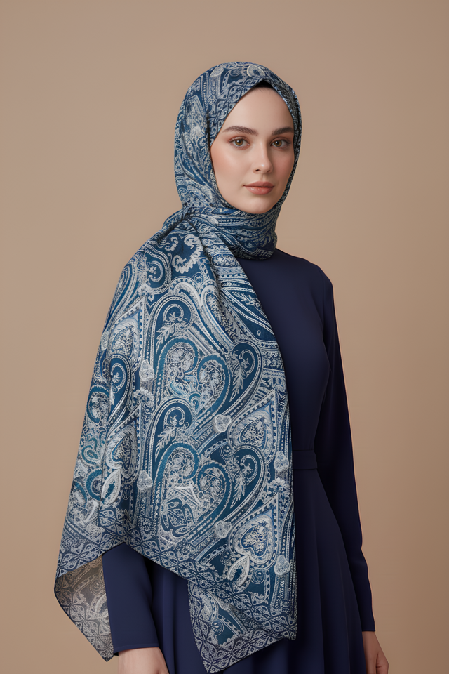 Tasarım İpeksi Şal Lara Lacivert