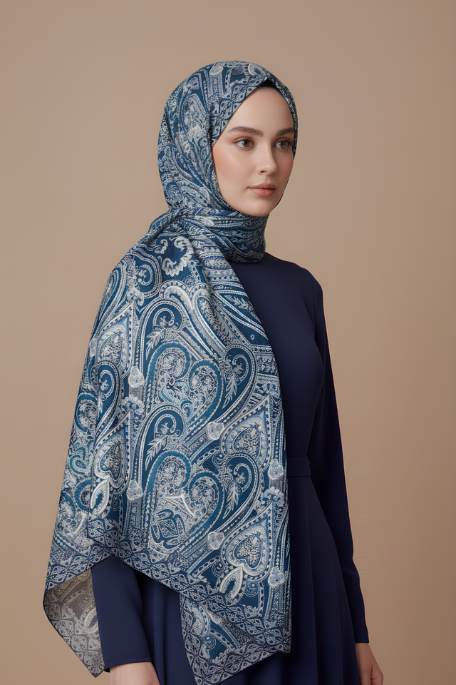 Tasarım İpeksi Şal Lara Lacivert