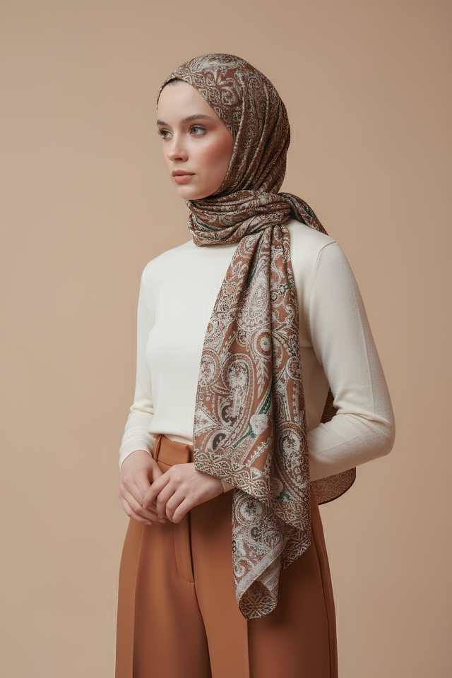 Tasarım İpeksi Şal Lara Kahverengi
