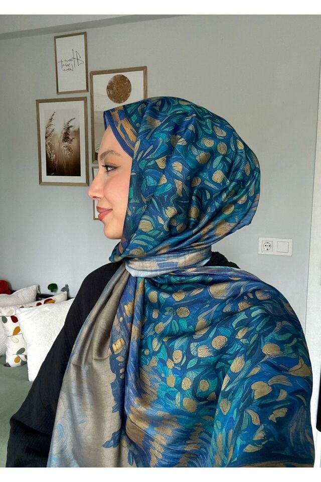 Tasarım İpek Şal - Mira Mavi