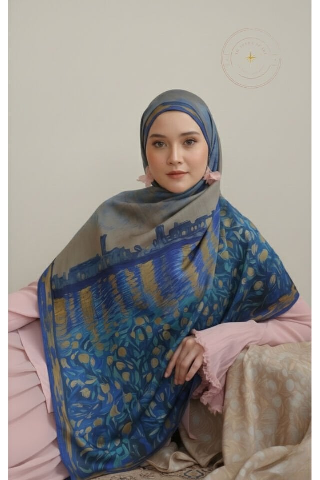 Tasarım İpek Şal - Mira Mavi
