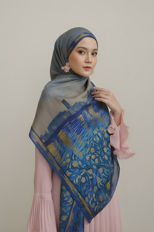 Tasarım İpek Şal - Mira Mavi