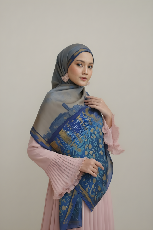 Tasarım İpek Şal - Mira Mavi