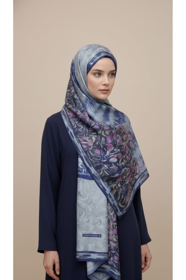 Tasarım İpek Şal Mavi