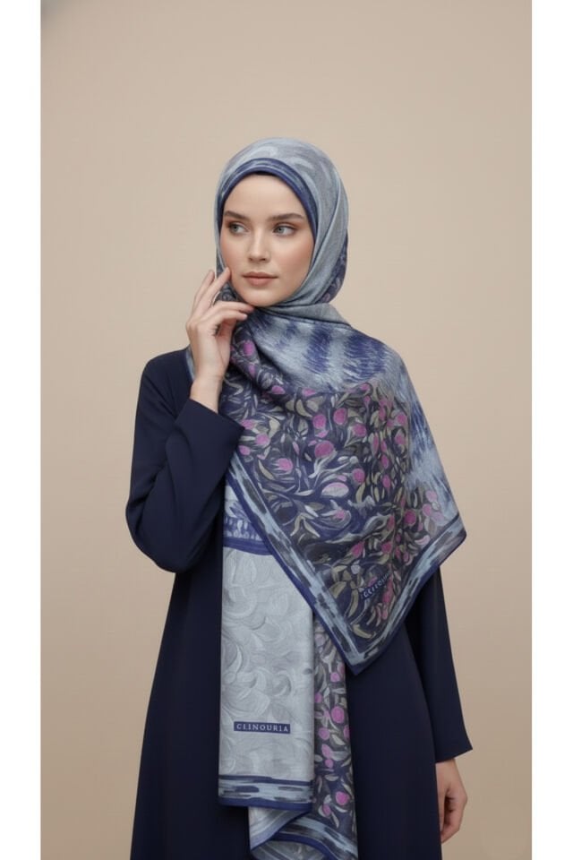 Tasarım İpek Şal Mavi