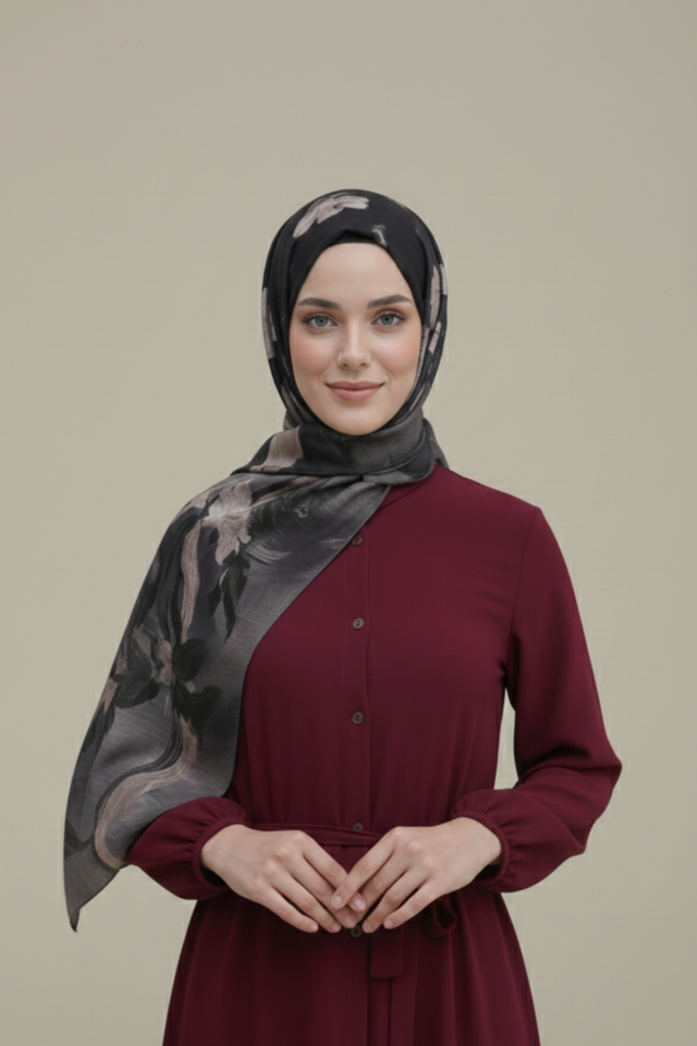 Tasarım İpeksi Şal - Zeyna Siyah