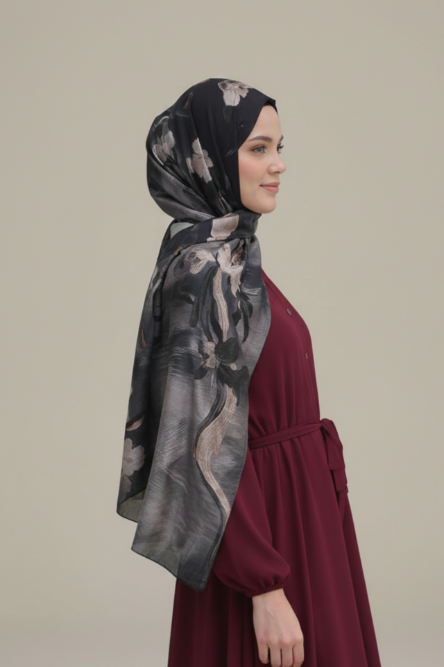 Tasarım İpeksi Şal - Zeyna Siyah
